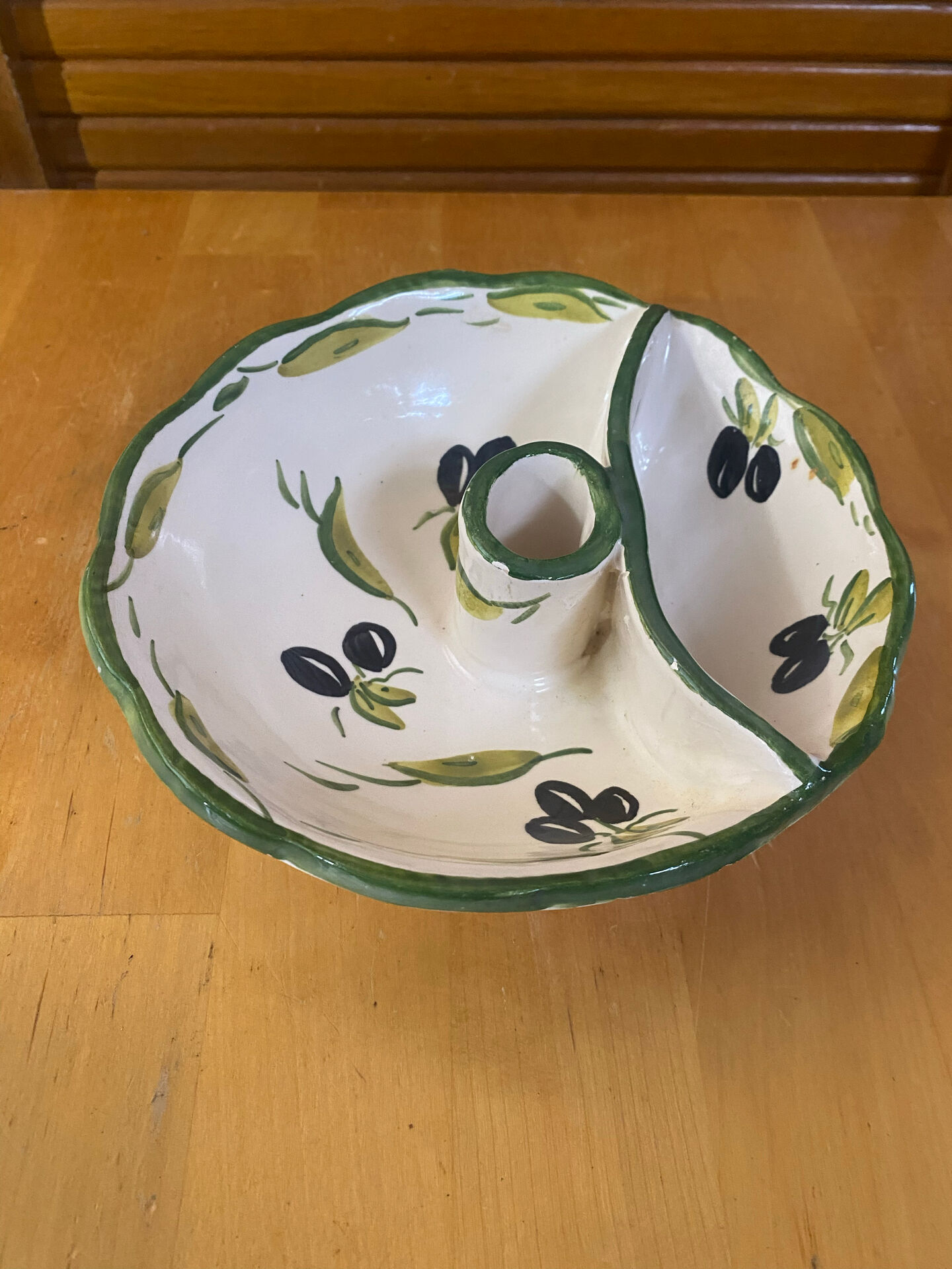 Aperitif plate style vallauris polychrome ceramic olive decor vintage
