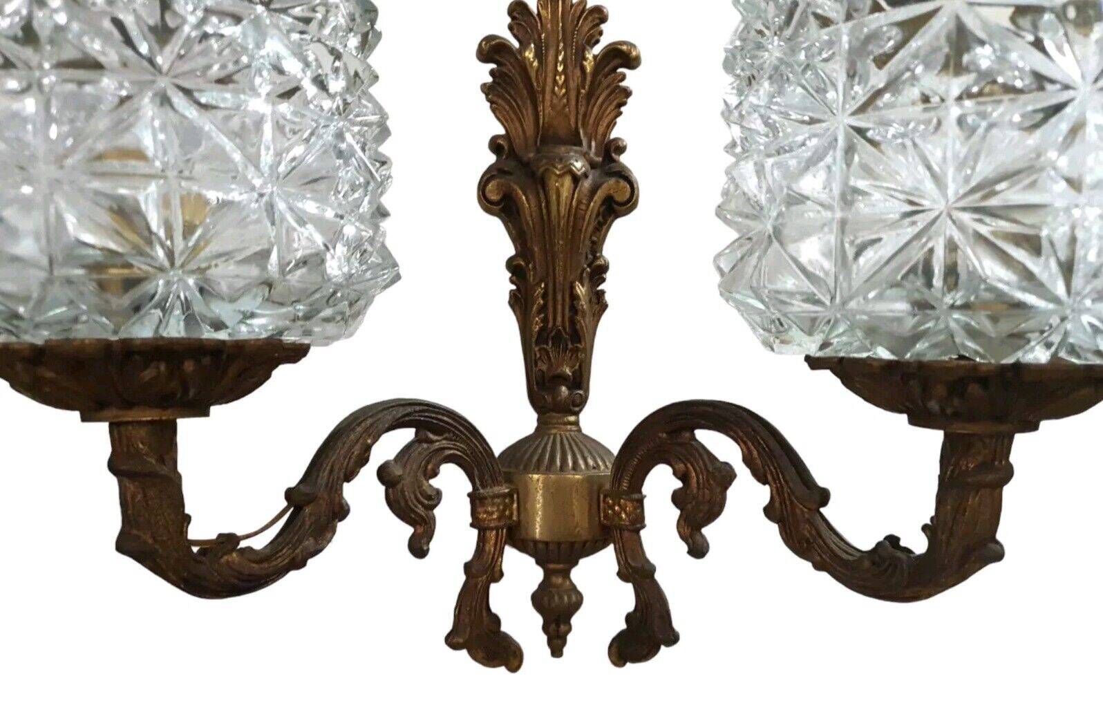 Old Bronze Double Wall Lamp Superb Molded Glass Globe