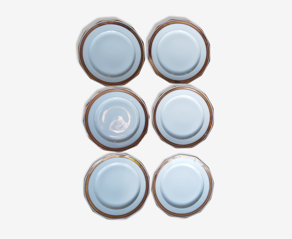 Assiettes plates en porcelaine rouge et or