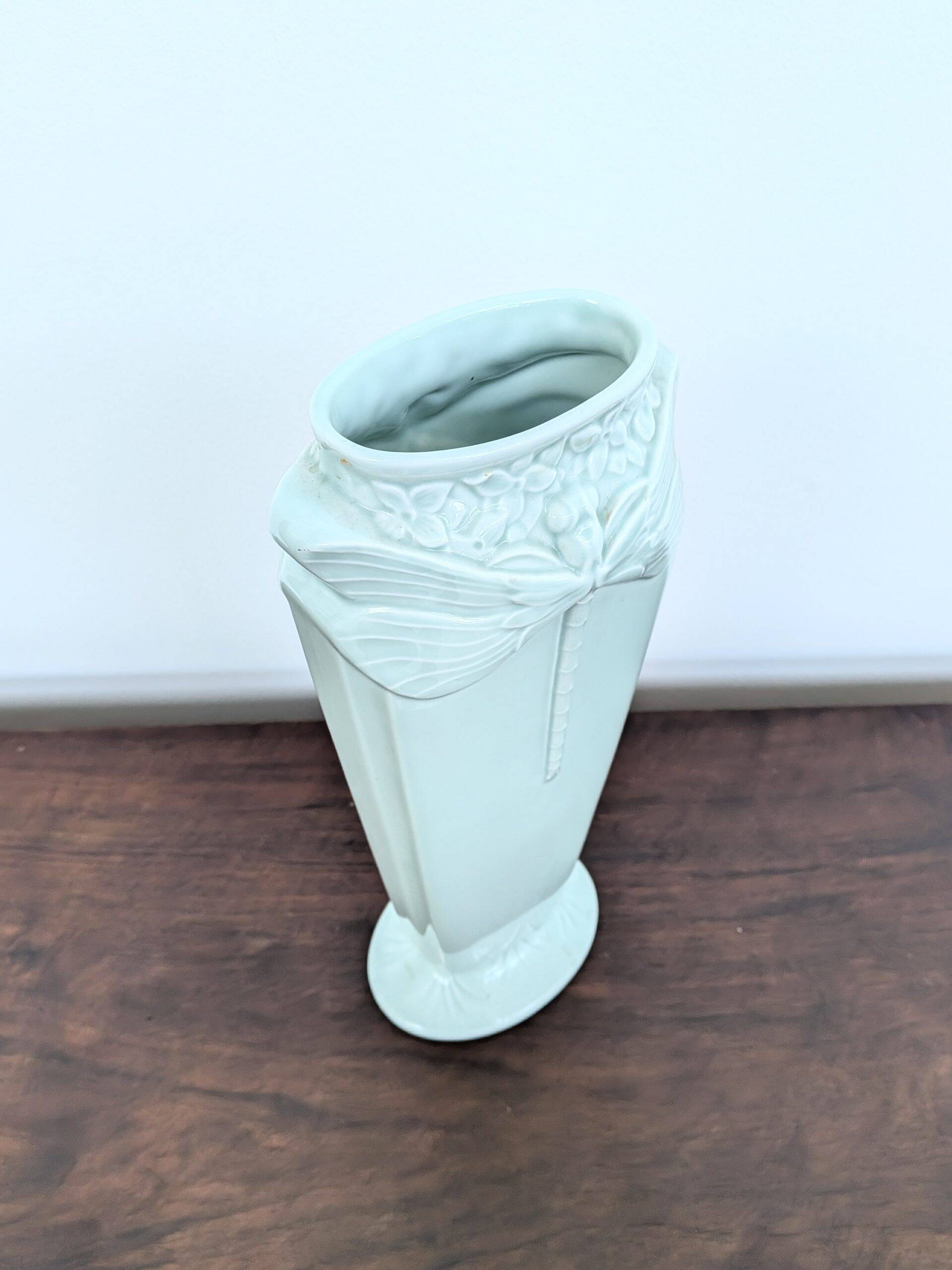 Christofle ceramic vase "Dragonflies" celadon