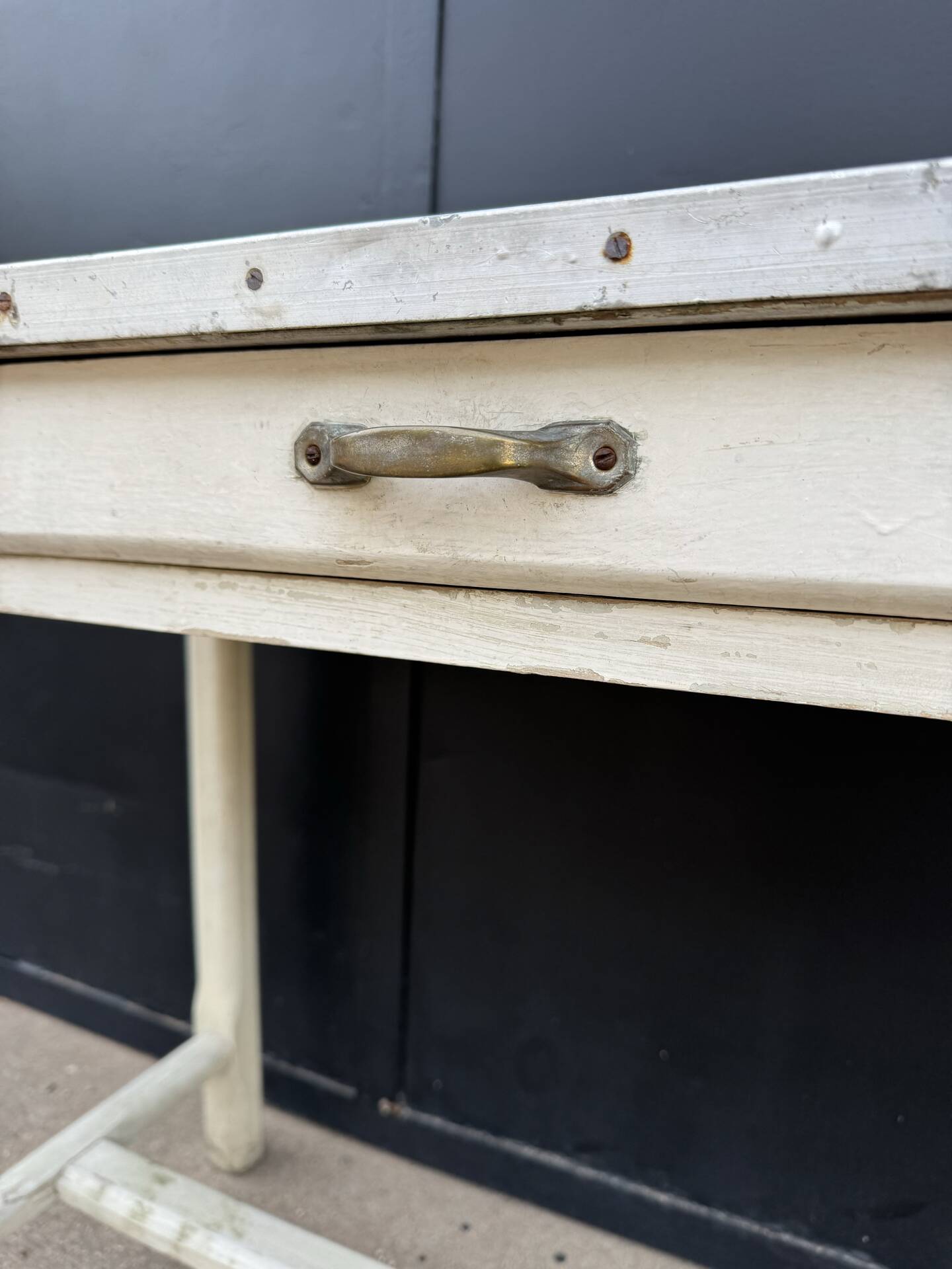 Table cuisine bois tôle émaillée années 50