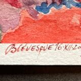 Set of 7 watercolor paintings signed B. Lévêque Burgundy Brittany