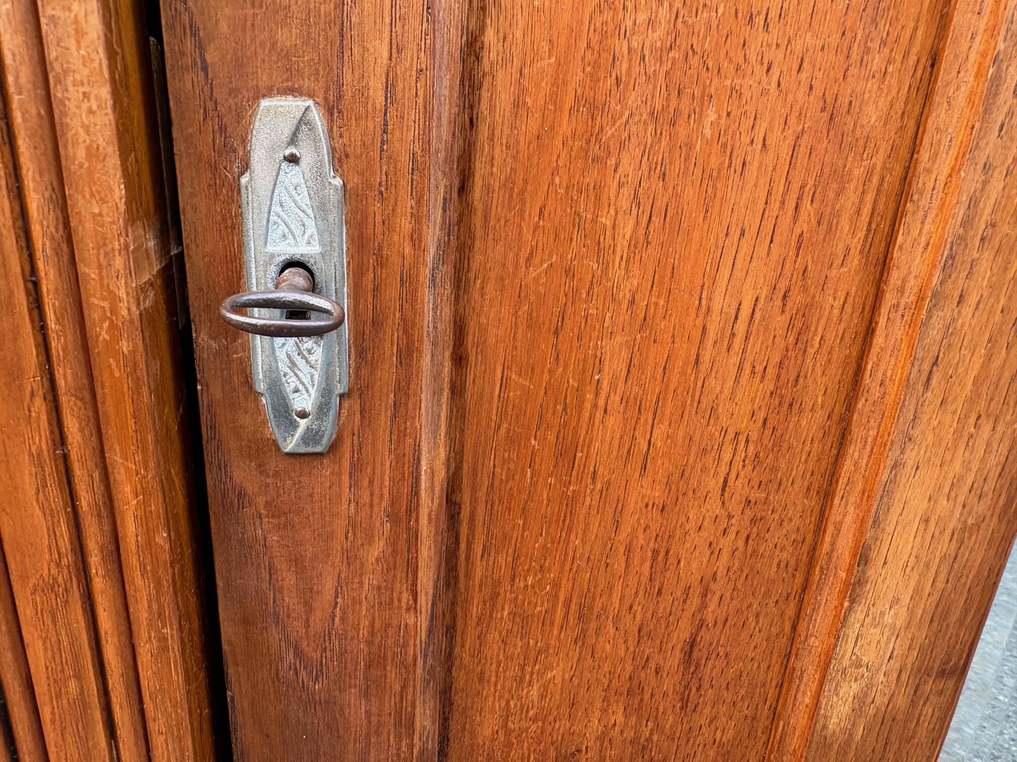 /Art Deco wardrobe with mirror in carved solid oak from the 20s/30s