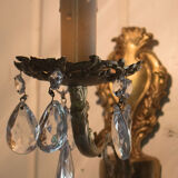 Old brass wall light with glass stamps
