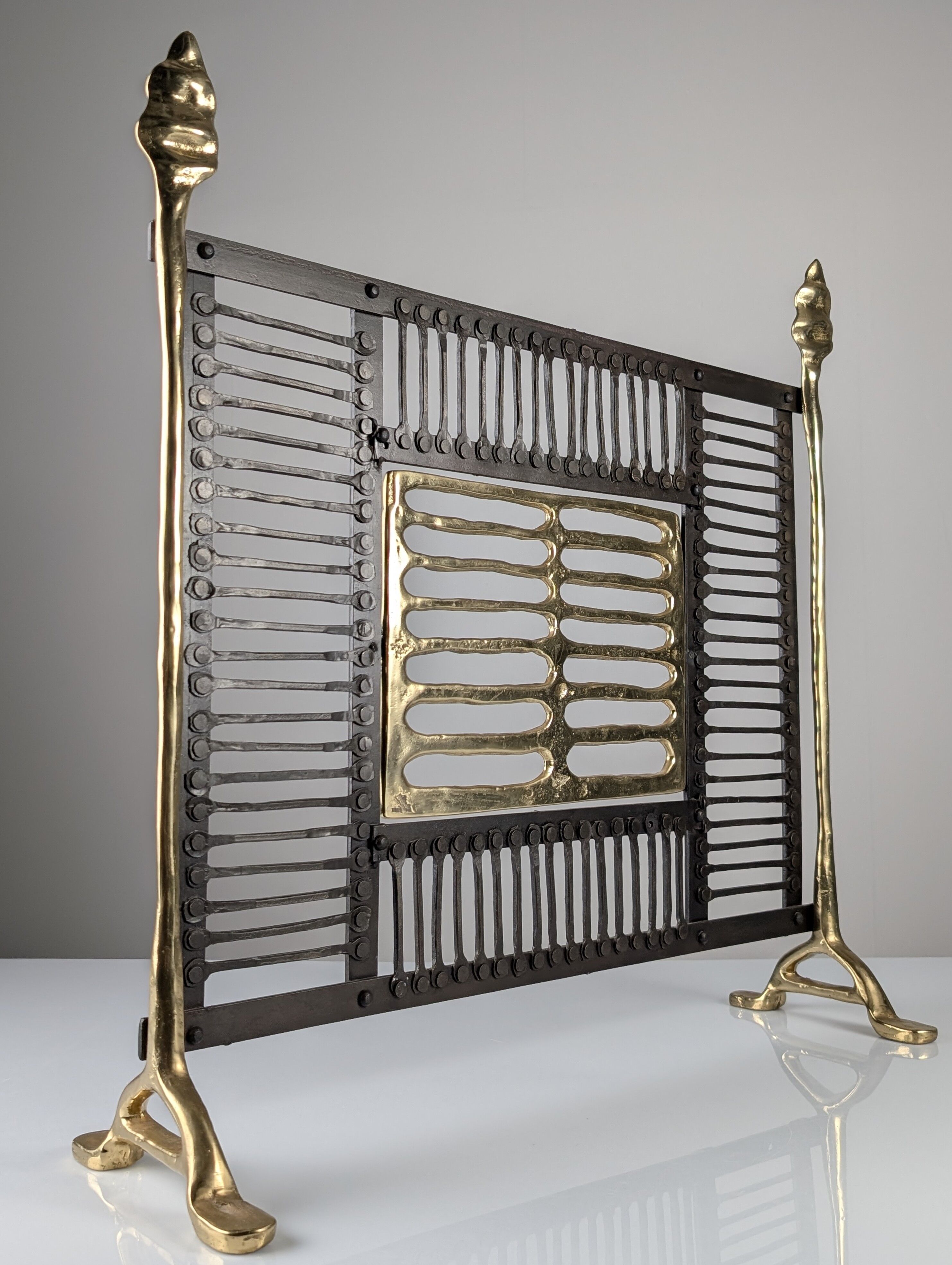 Brass and wrought iron fireplace screen by David Marshall, Spain, 1970s