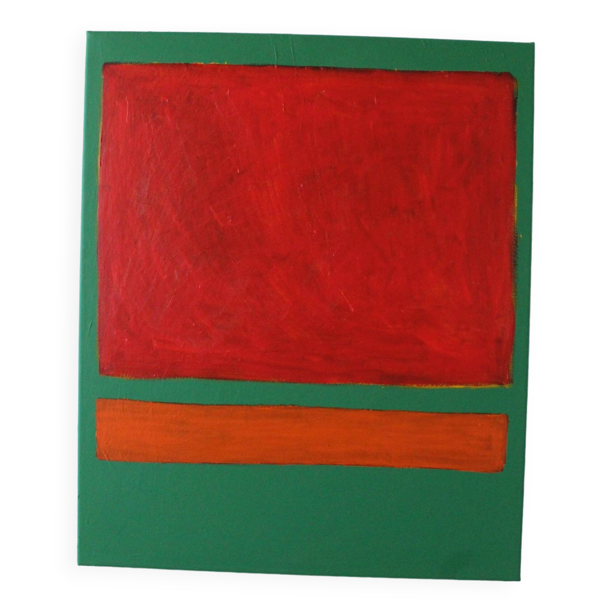 Red on green unique acrylic painting