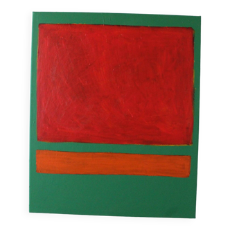 Red on green unique acrylic painting