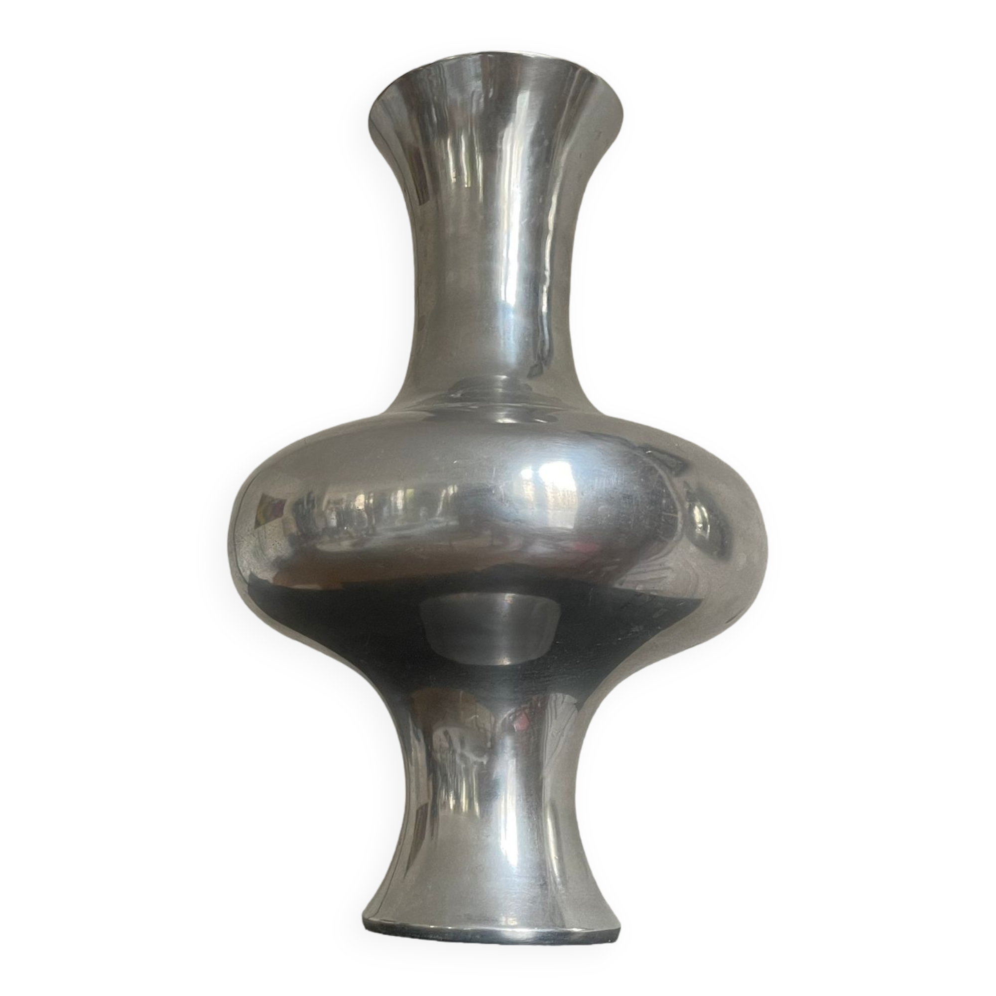 Large space age stainless steel vase, vintage seventies design 1970