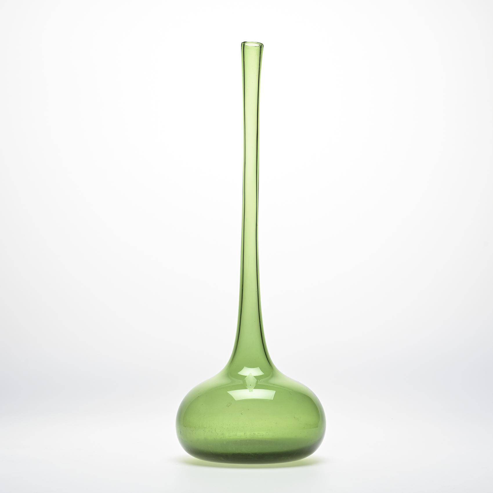 Green glass narrow-necked vase by Claude Morin, circa 1970