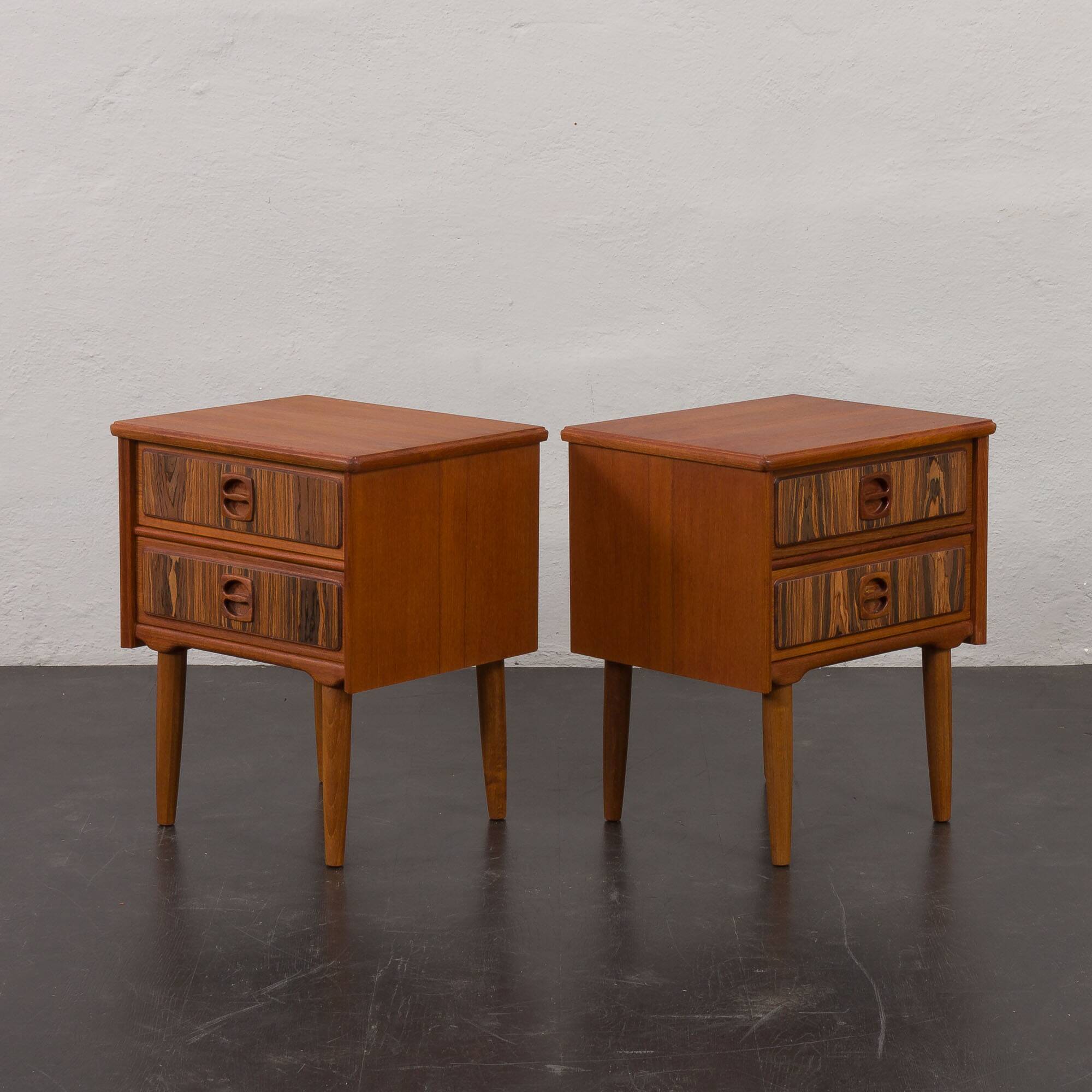 Mid-century teak bedside tables with rosewood inlays, Denmark 1960s