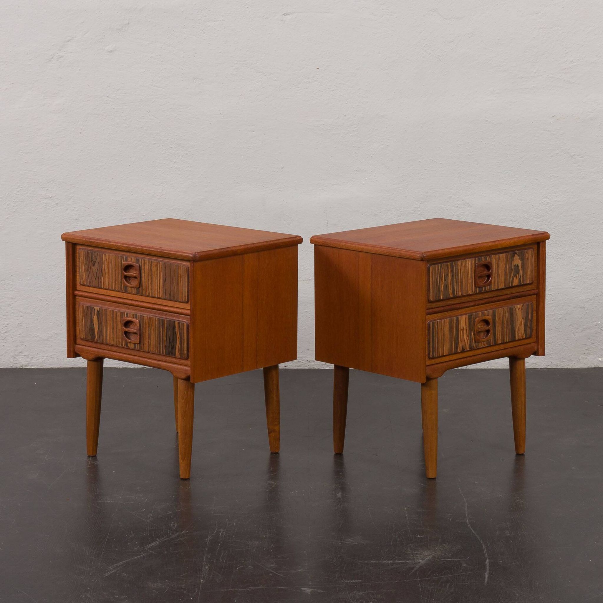 Mid-century teak bedside tables with rosewood inlays, Denmark 1960s
