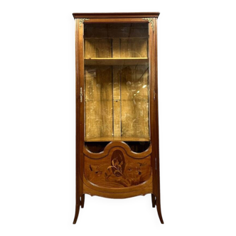 After Majorelle: Art Nouveau period iris display case in late 19th century marquetry