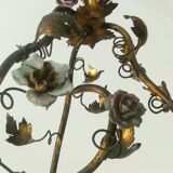 Brass chandelier and porcelain flowers