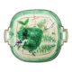 Old square plate in slipware with plant decoration.