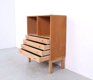Danish design oak chest of drawers with open display case