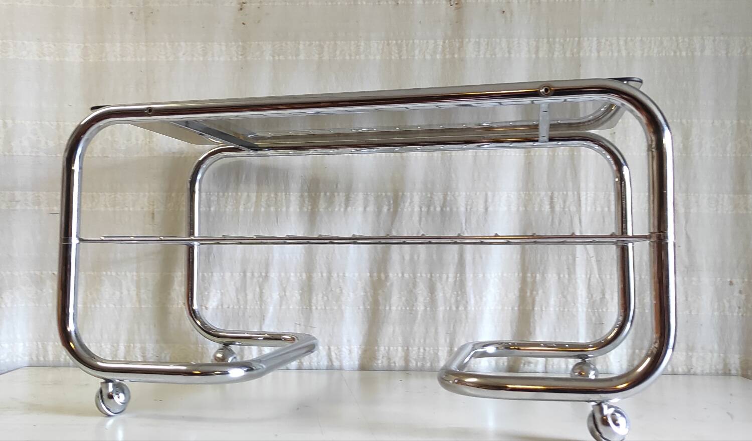 Coffee table tubular chrome structure and smoked glass - 1970s