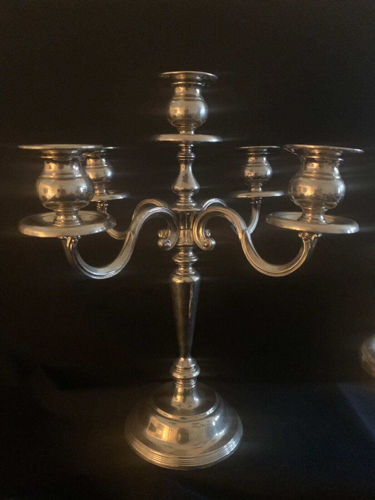 2 candlesticks, candelabras, silver metal, 5 flames, 37 cm