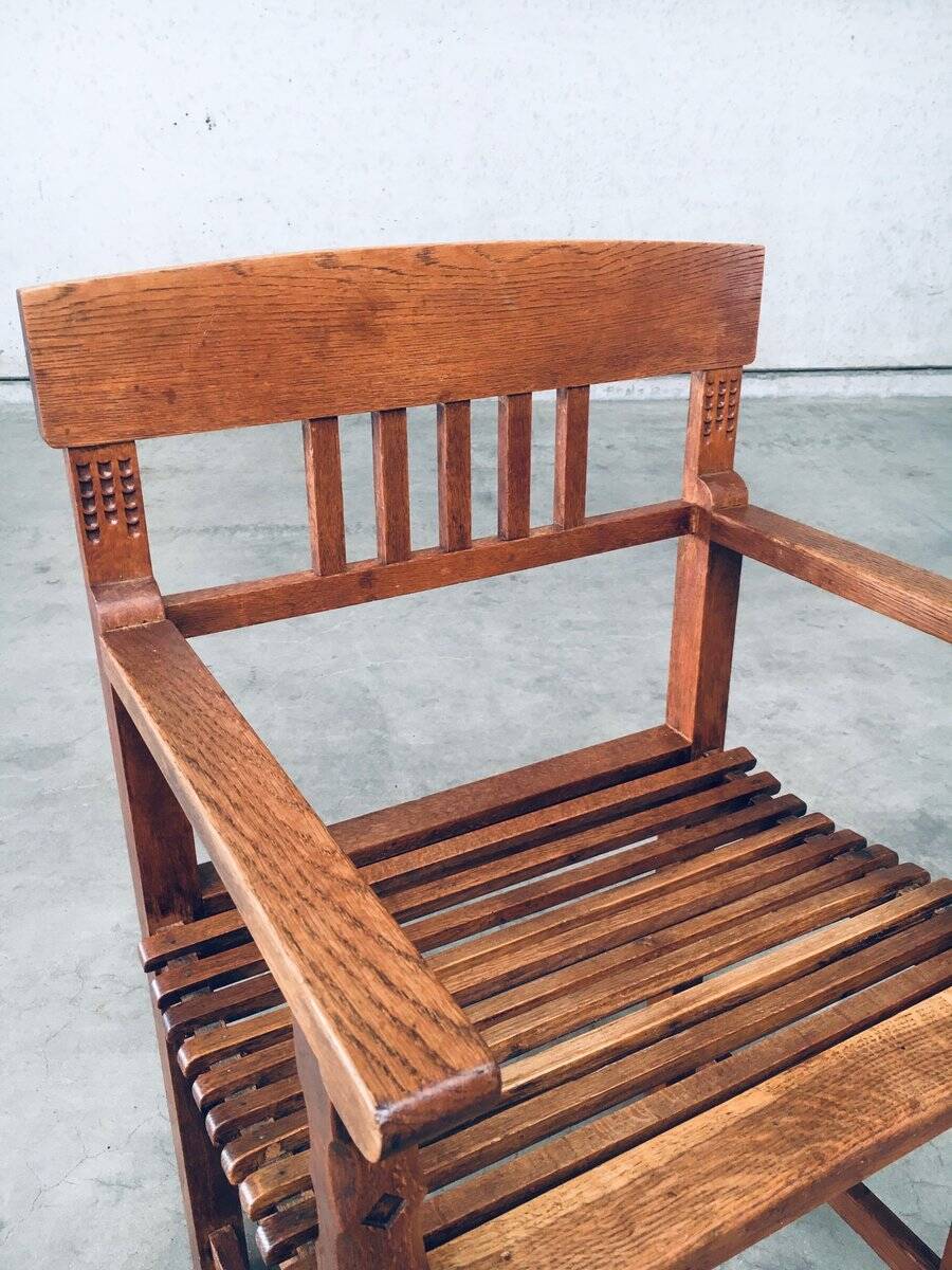 Dutch Modernist Carved Oak Side Chair, 1920s