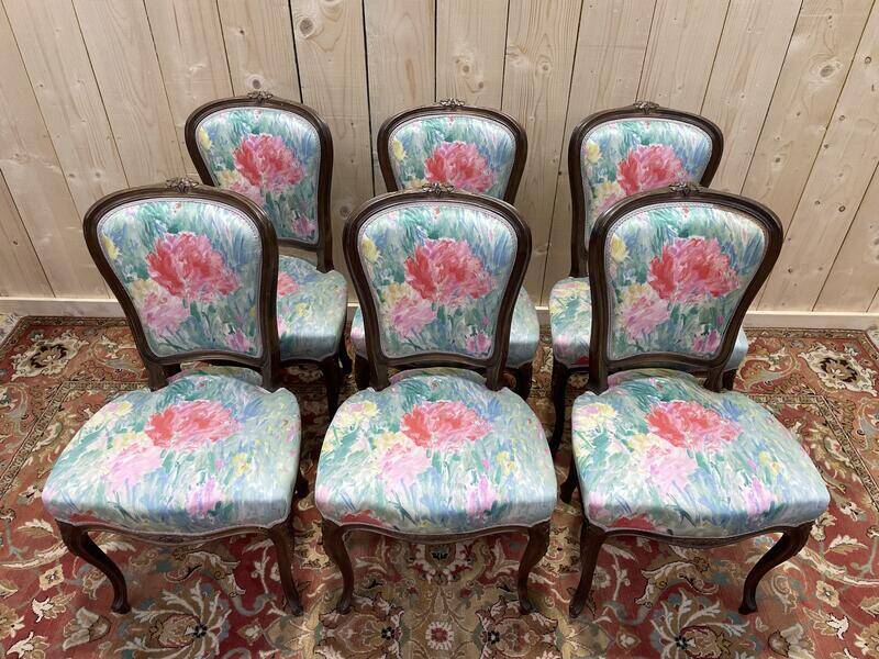 Suite de 6 chaises Louis Philippe à Rossi fleuri