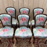 Suite de 6 chaises Louis Philippe à Rossi fleuri
