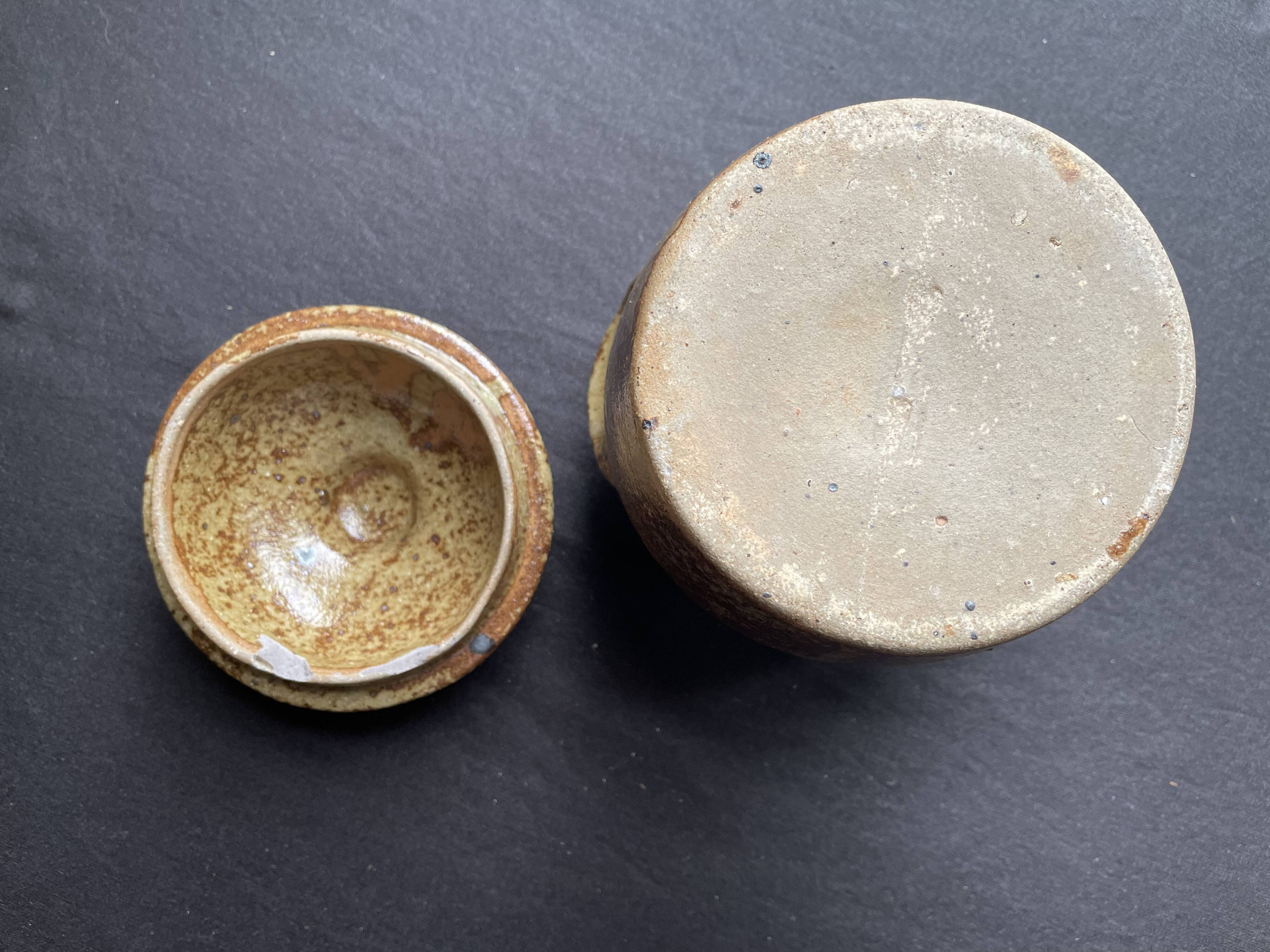 Vintage pyrite stoneware lid pot