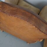 Pair of French Cognac Moustache Back Leather Club Chairs, 1940s