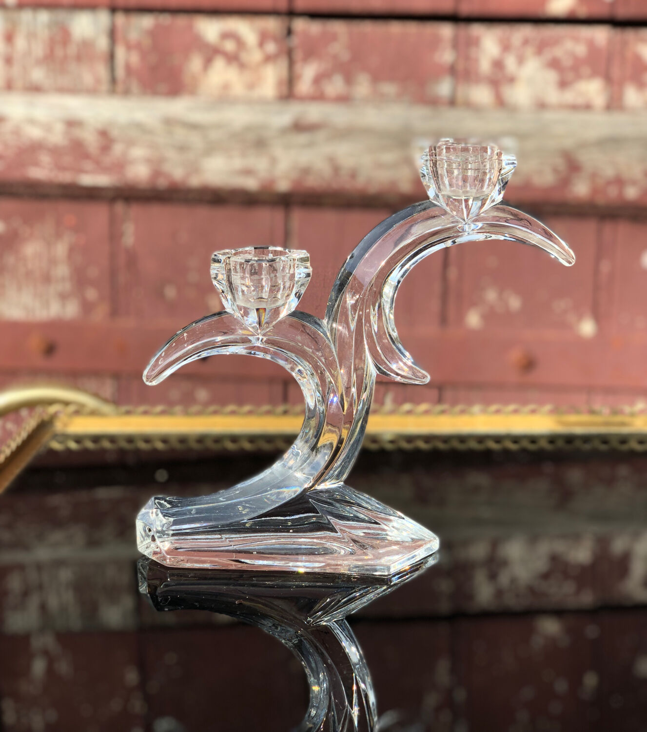 Pair of glass candle holders 70s