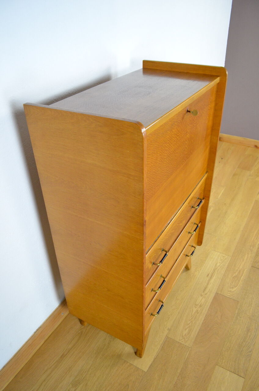 Secrétaire pieds compas & chêne doré vintage 1950