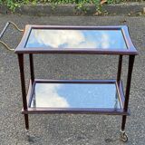 Vintage glass and rosewood Lacca style serving trolley