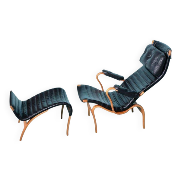 Fauteuil lounge et repose-pieds années 70 Bruno Mathsson Pernilla