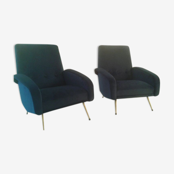 Pair of chairs from the 1950s in blue velvet