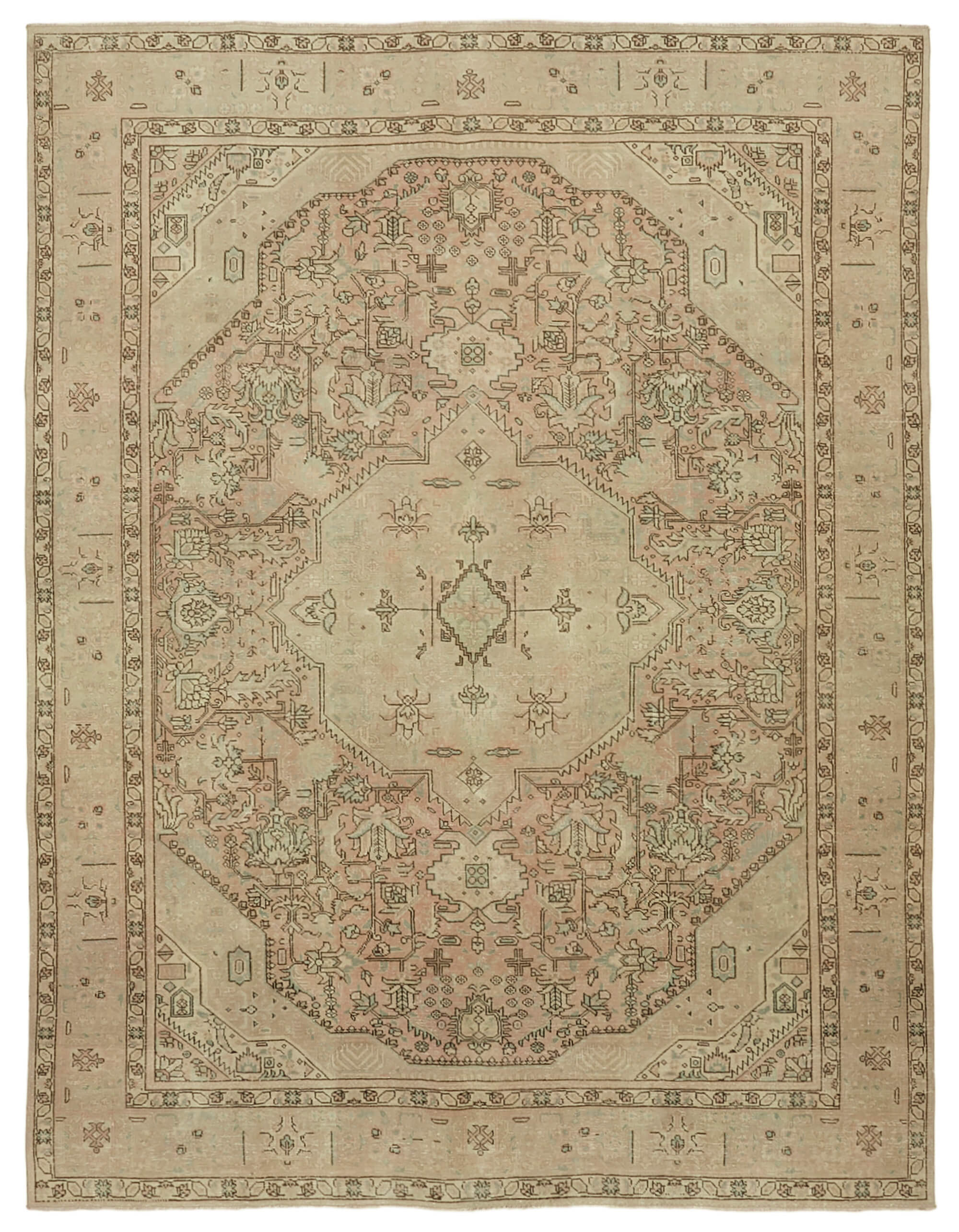 Hand-knotted persian antique 1970s 250 cm x 327 cm beige wool carpet