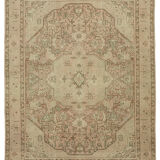 Hand-knotted persian antique 1970s 250 cm x 327 cm beige wool carpet