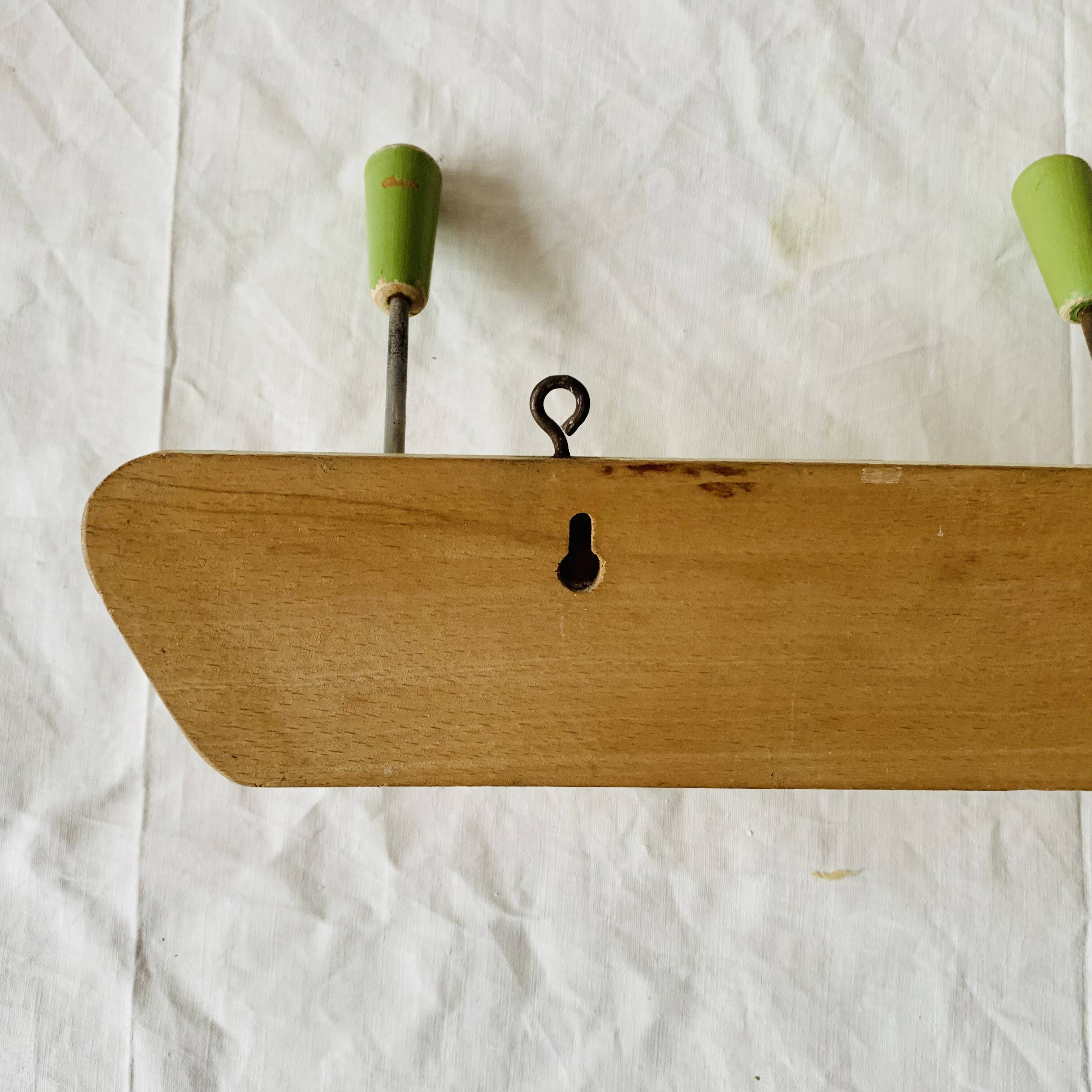 Vintage wooden wall coat rack - 3 hooks