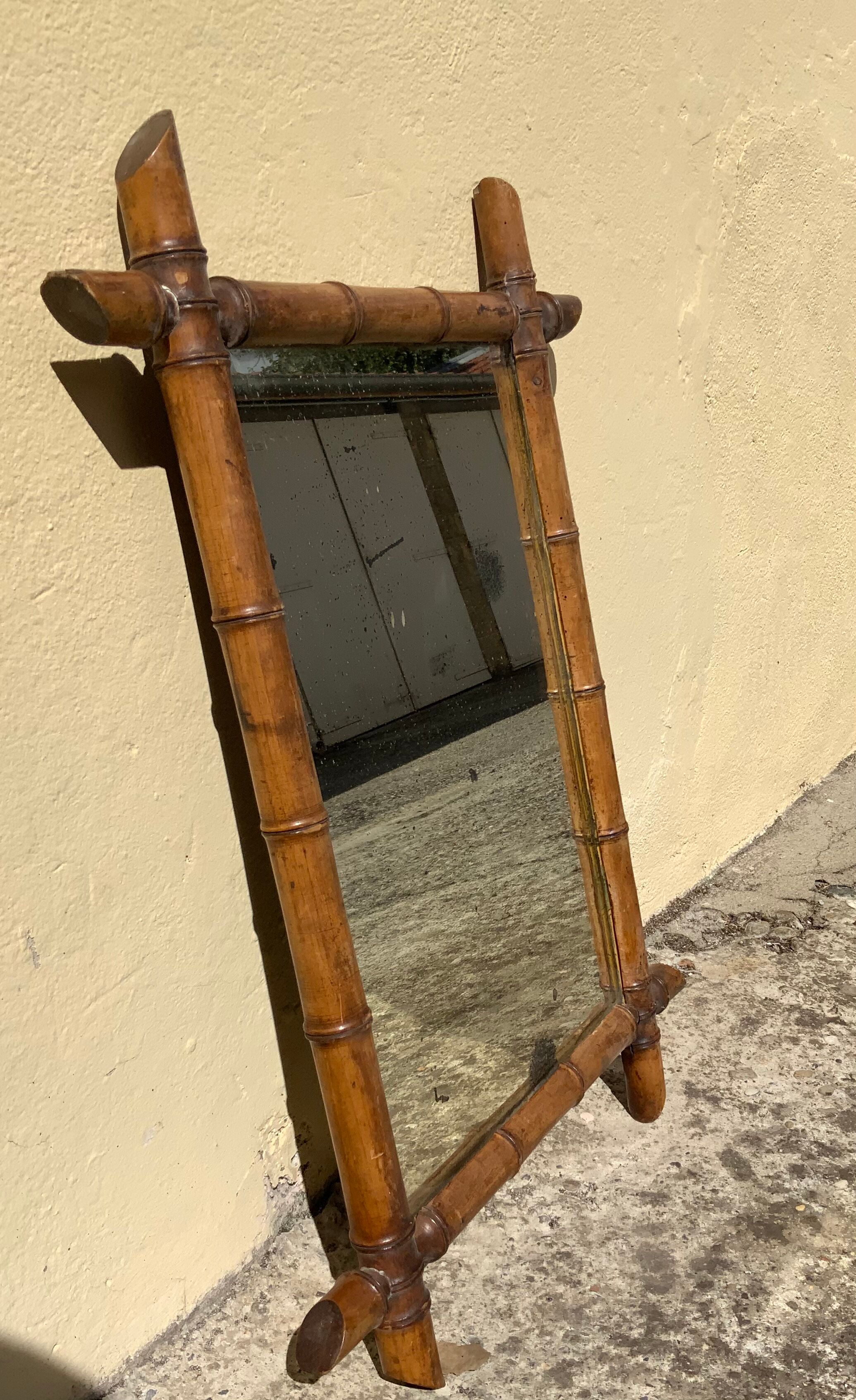 Antique wooden mirror bamboo style