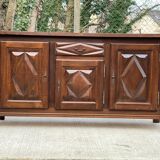 Art Deco sideboard in solid dark oak satin wood with 3 doors
