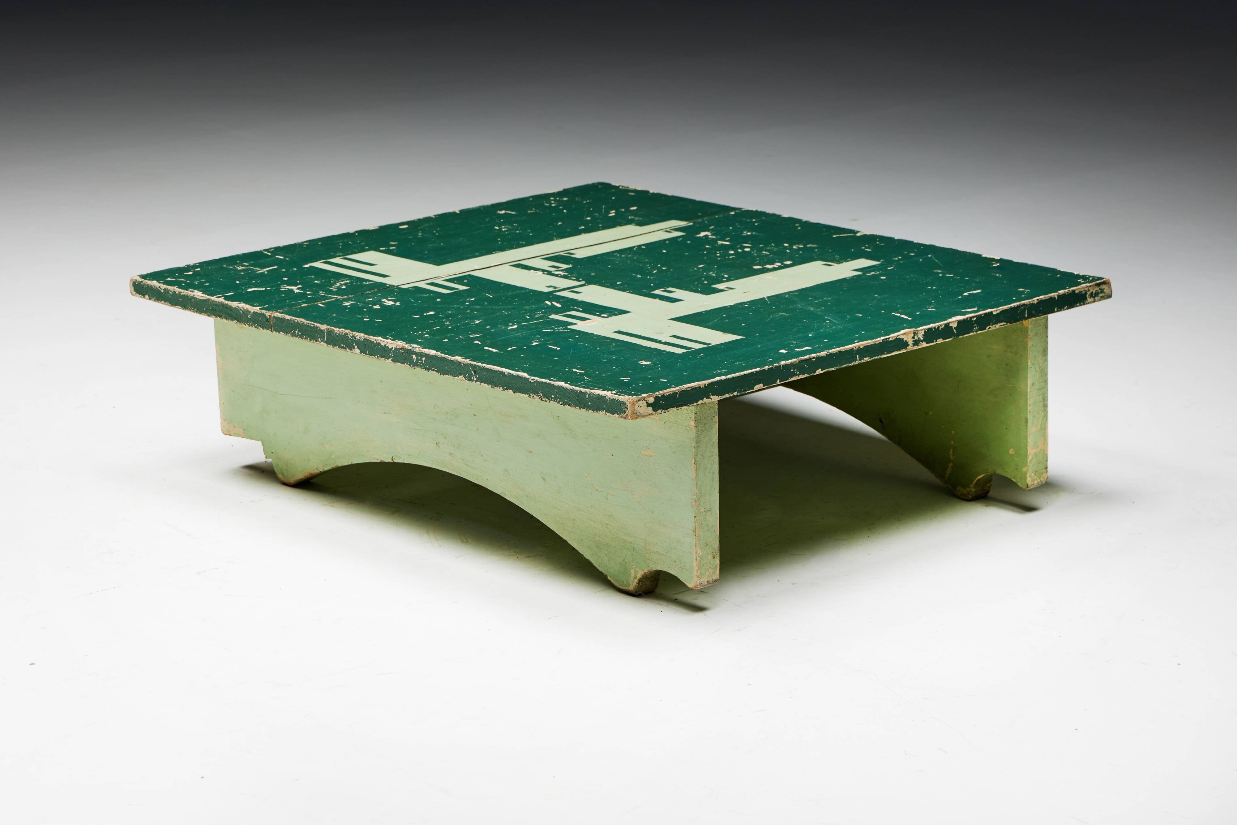Green Art Populaire Side Table, France, 19th Century