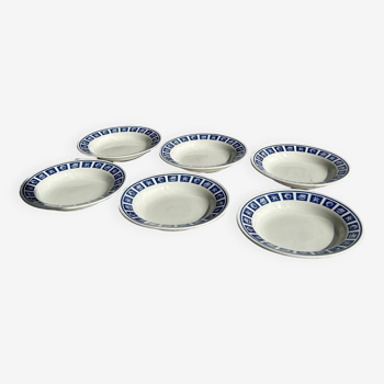 Set of 6 small blue soup plates with sea theme