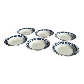 Set of 6 small blue soup plates with sea theme