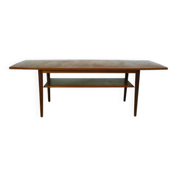 Curved Danish teak coffee table with additional shelf compartment, 1960s