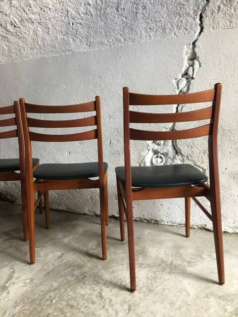 Set of 4 wooden and black imitation leather chairs, Scandinavian chair, wooden chair