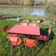7 chaises en formica bleues et rouges