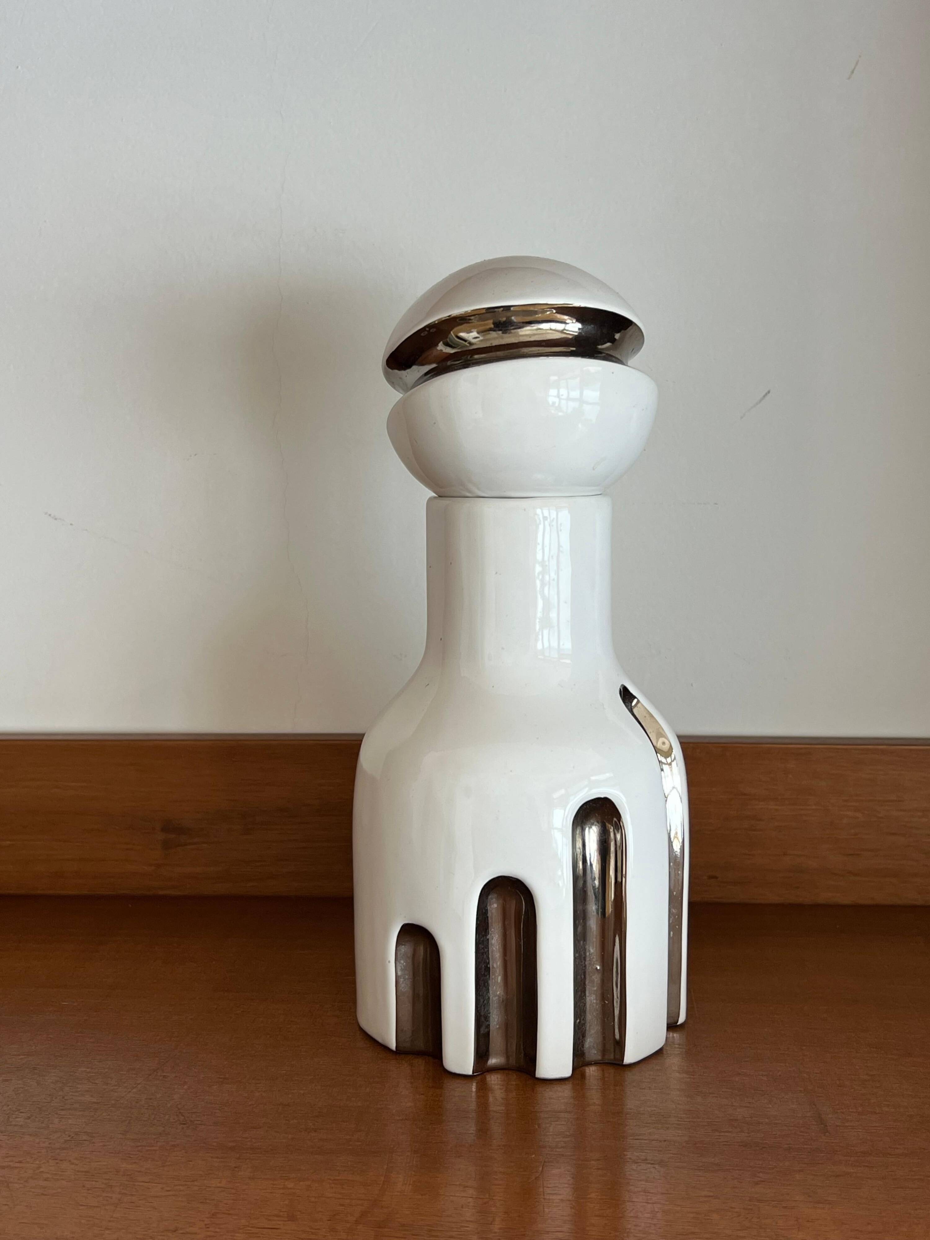 Decorative Ceramic Vase , white glazed, Scultptural Totem, 1970's Ceramic