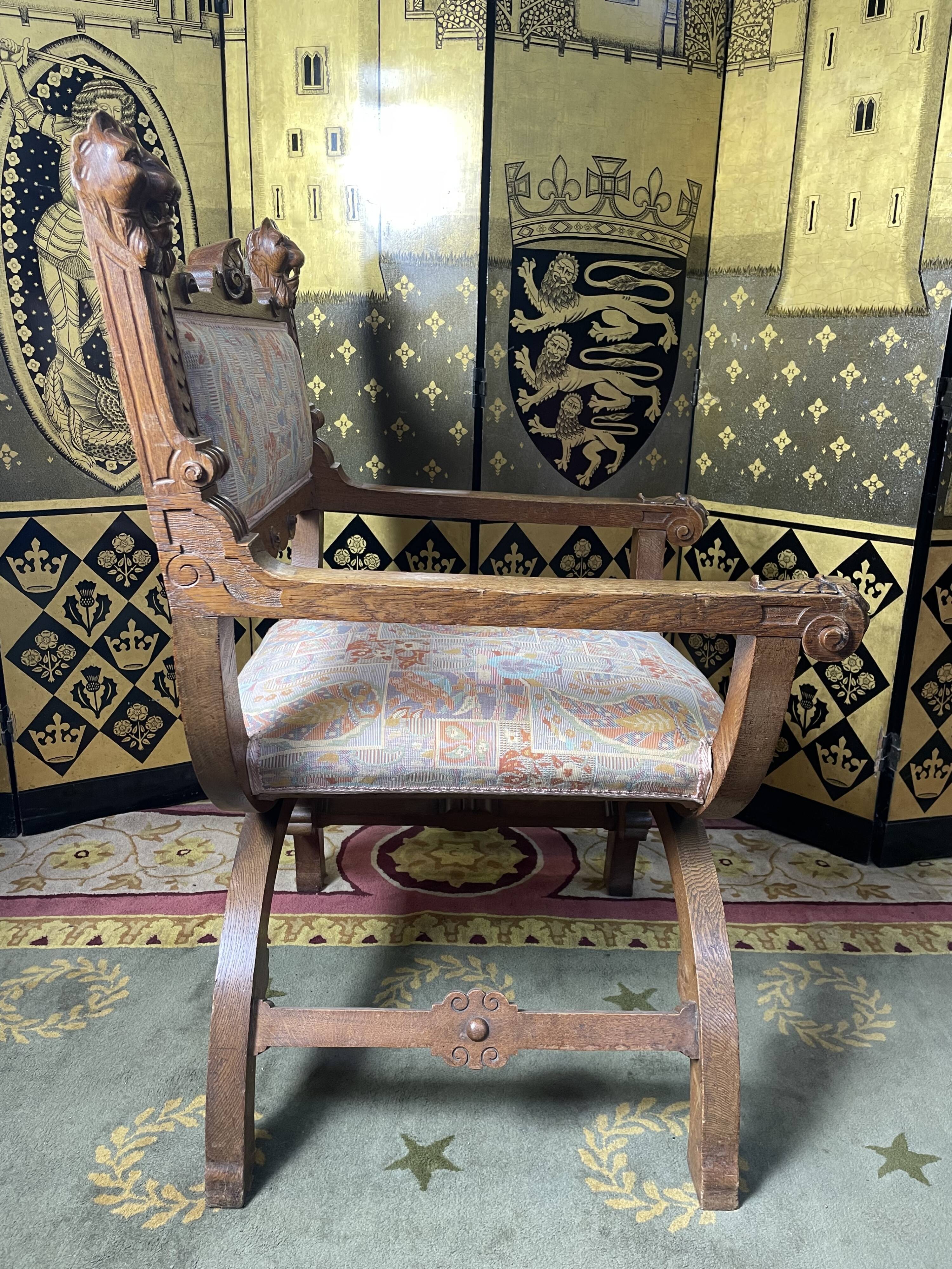 Fauteuil dagobert « curule » chêne 1950