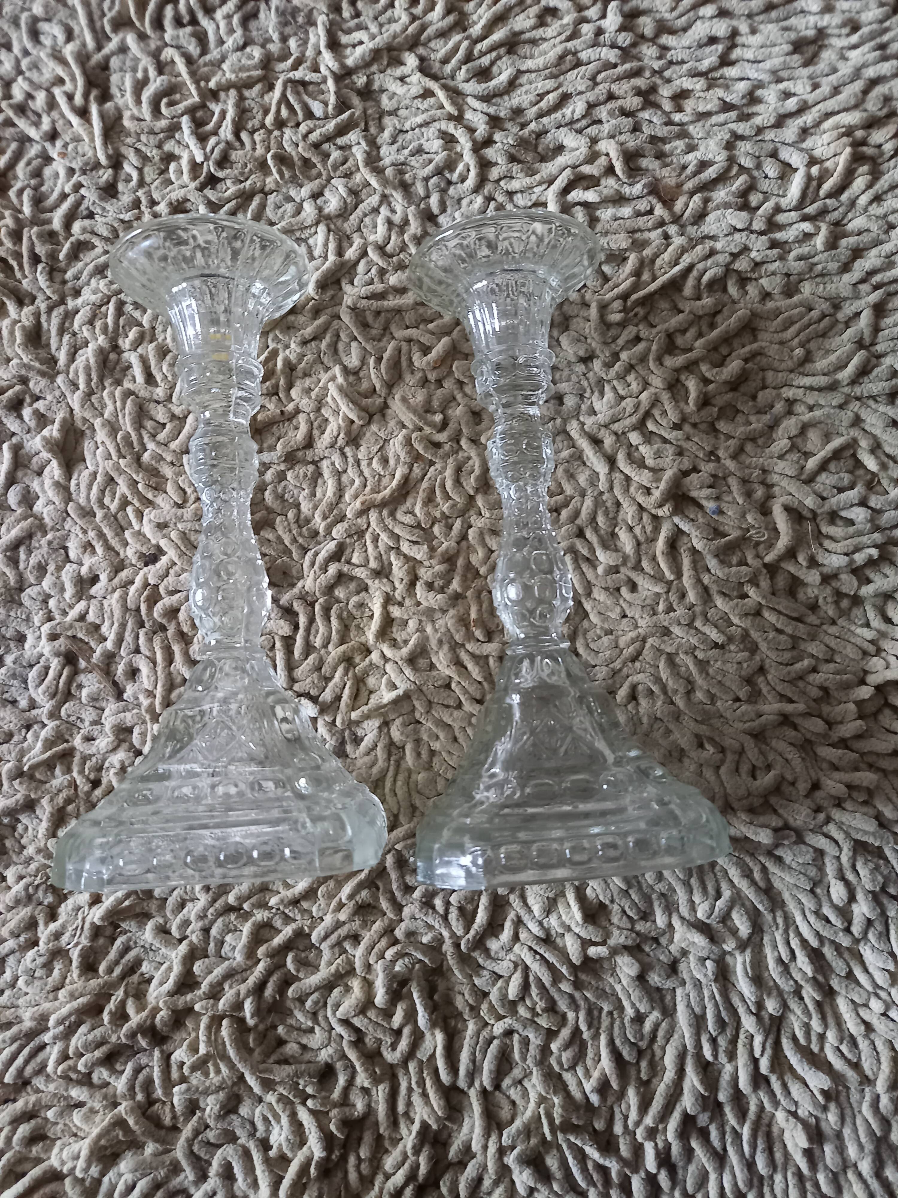 Pair of glass candle holders