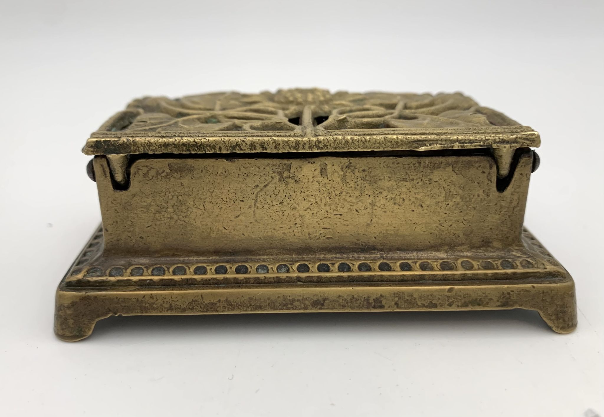 Old brass stamp box, floral decoration - twentieth century