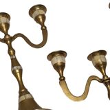 Ensemble de chandeliers a 3 feux en laiton avec intrusion de nacre