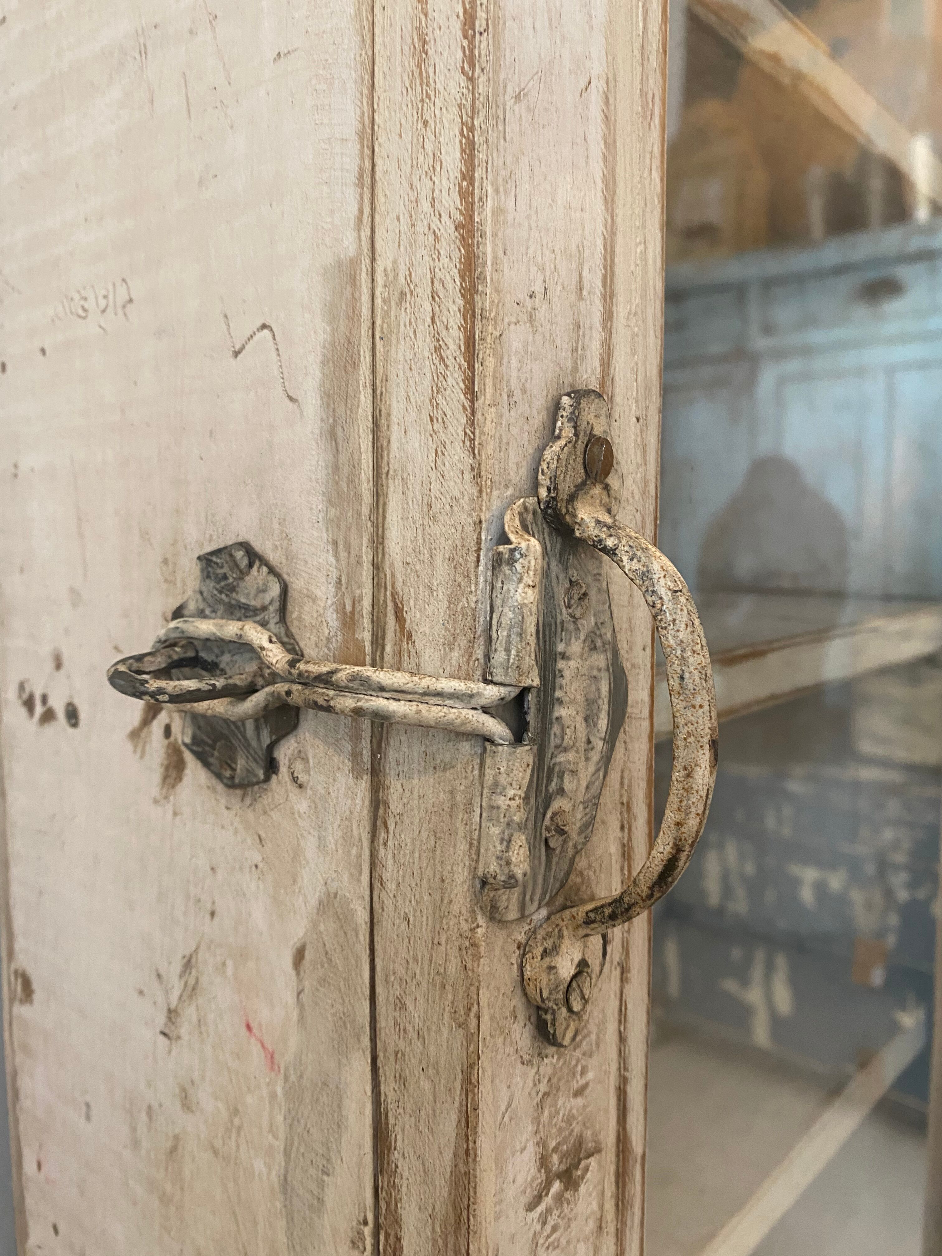 Wall display case in cream lacquered teak