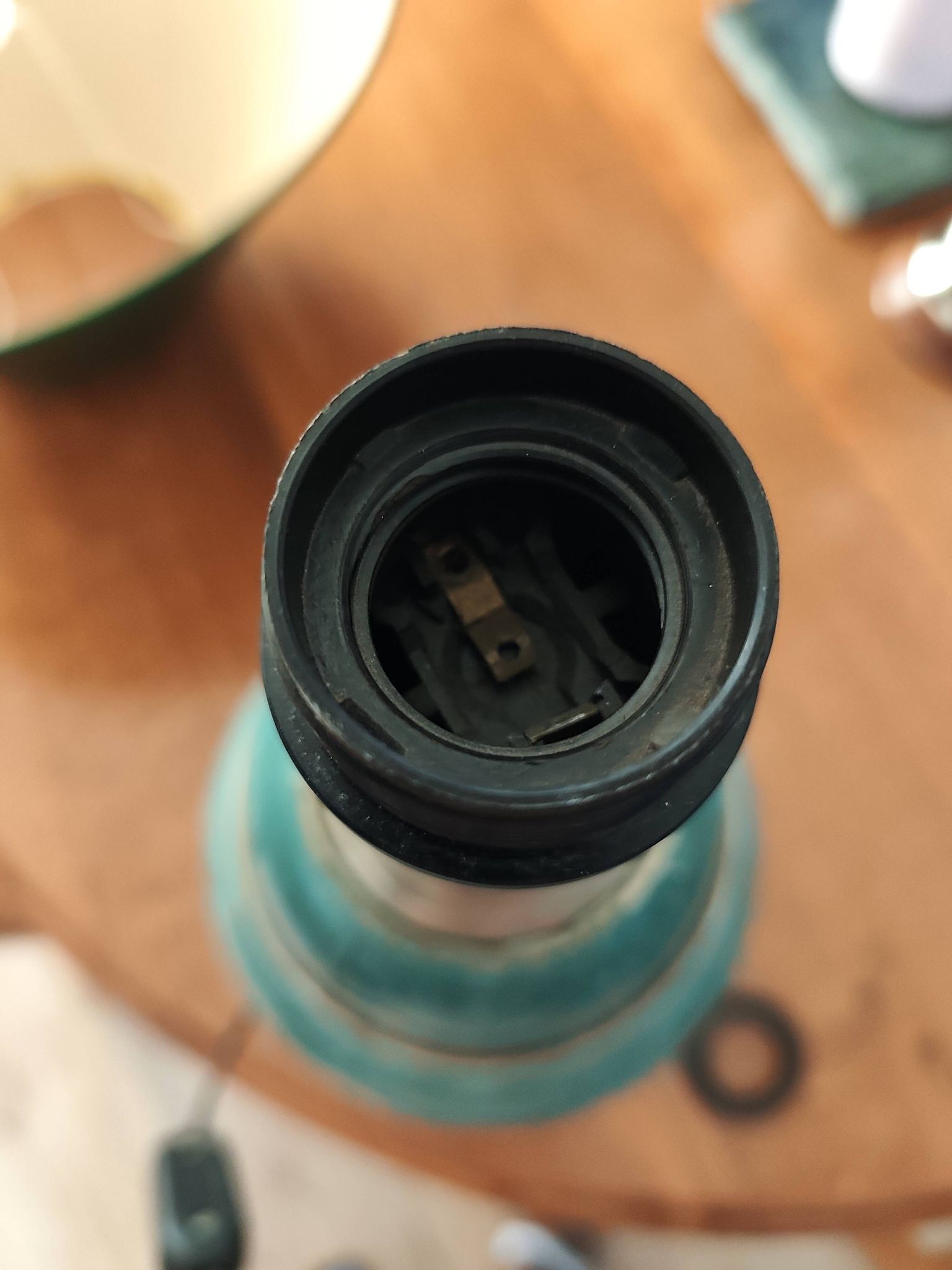 Lampe à poser bleu turquoise et laiton