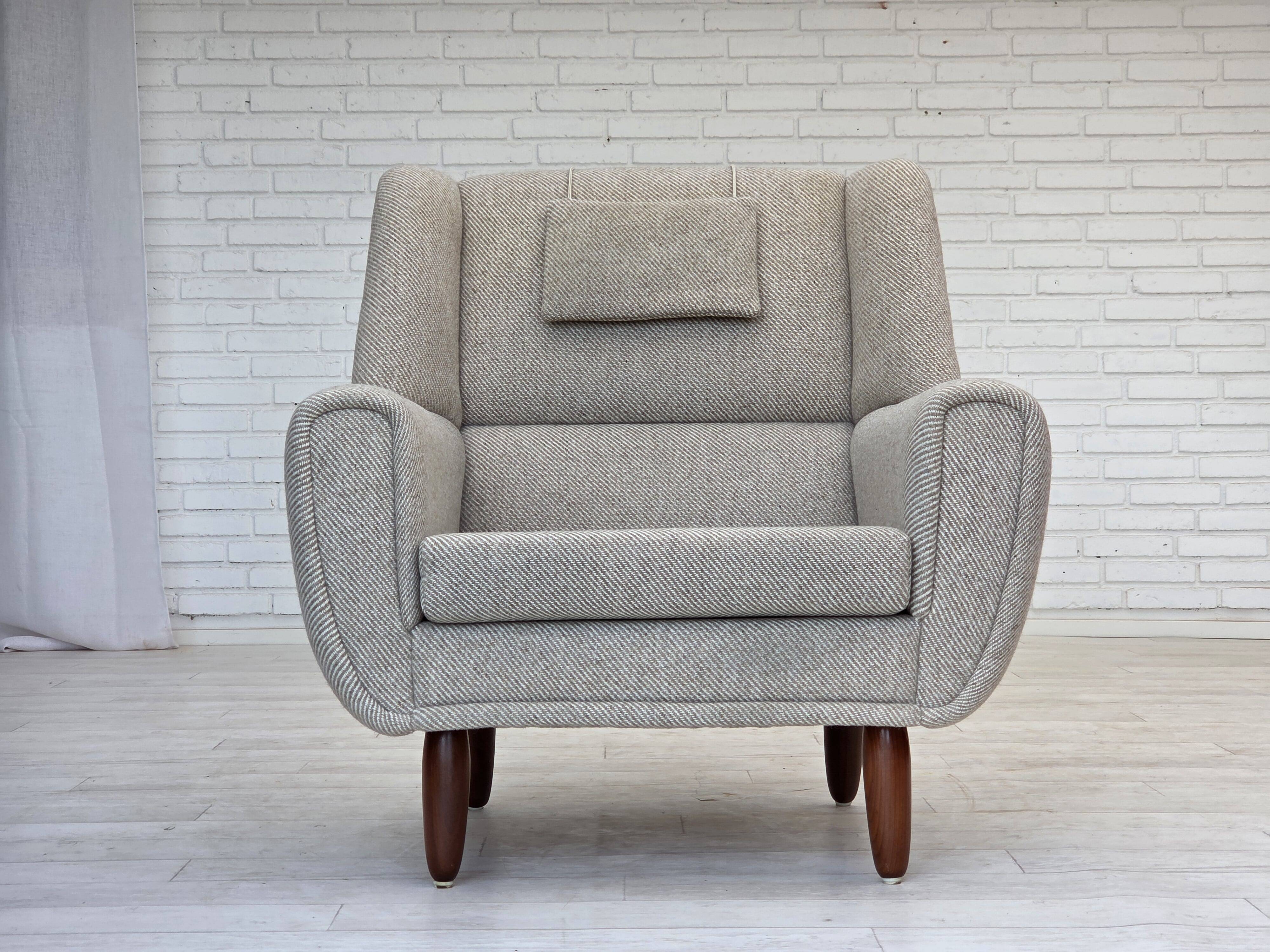 1960s, Danish design by Kurt Østervig, armchair model 61, wool, teak.